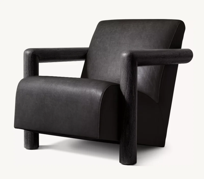 Luxury American Style Accent Chair Living Room Furniture Sofa Leather Wood Lounge Chair