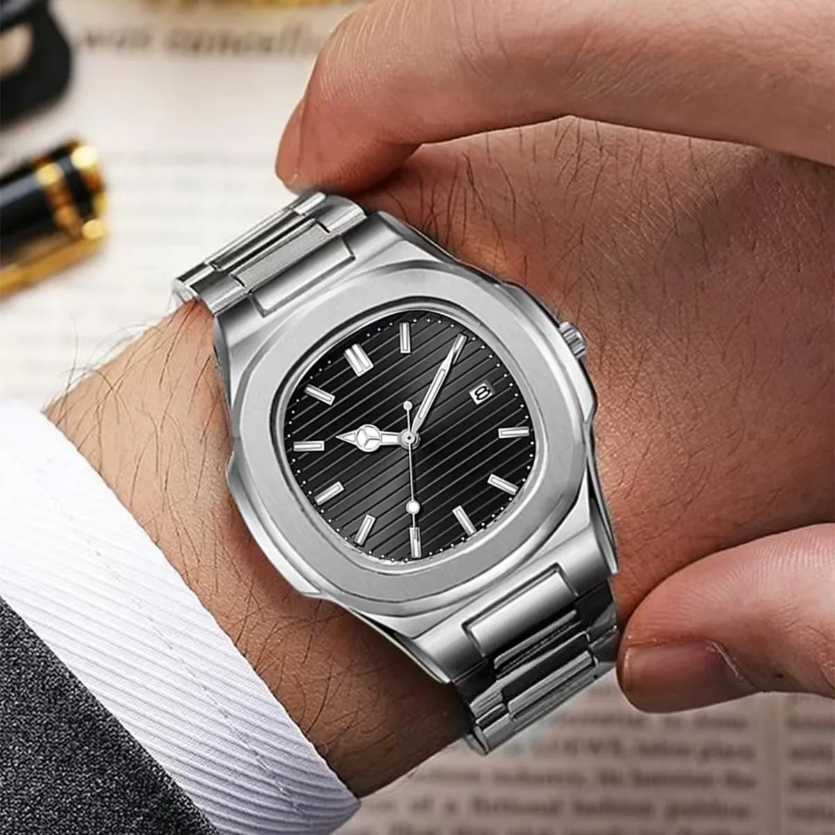 Hot Business Calendar Stainless Steel Quartz Watches For Men Waterproof Luxury Watch Ultra-thin