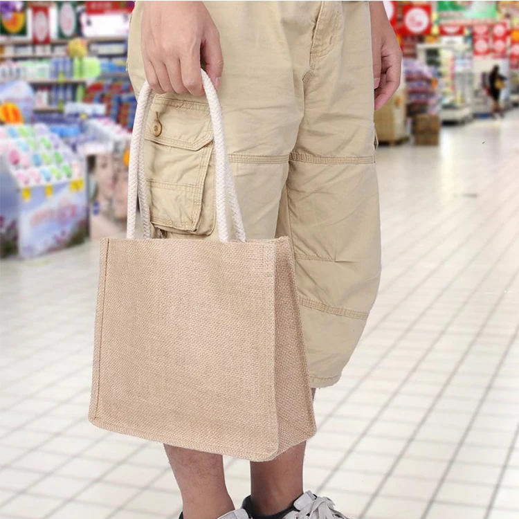 Promotional wholesale custom logo printed tote shopping jute hemp bag