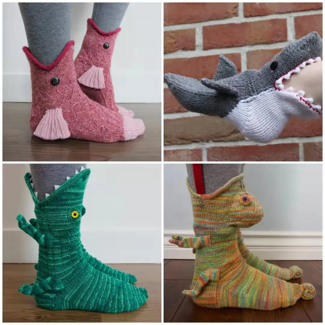 Designer Winter Thick Cartoon Animals Mens Socks Cotton Novelty Shark crocodile Socks