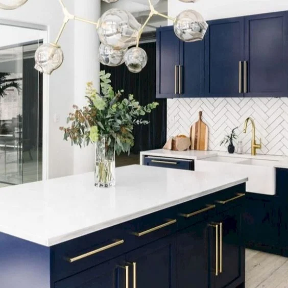 
Solid wood American standard framed blue shaker modern kitchen cabinet 