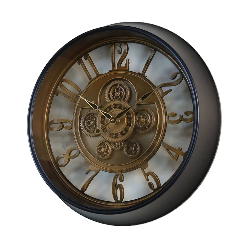 5030B Real Moving Gears Large Decorative Wall Clock Battery Operated Rustic Style Wall Clock
