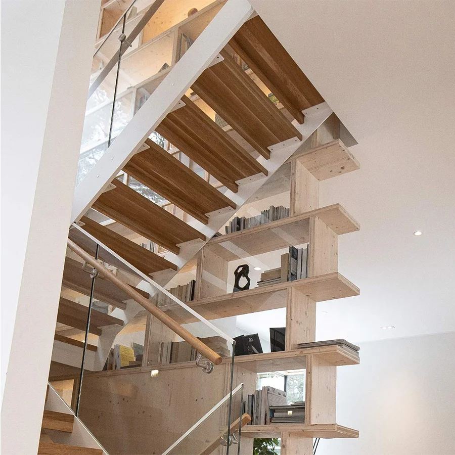 2023 New Design Single Beam Ready Made Glass Stairs Mono Stringer Stair Steel Support Staircase Metal Staircase GAOBO Factory