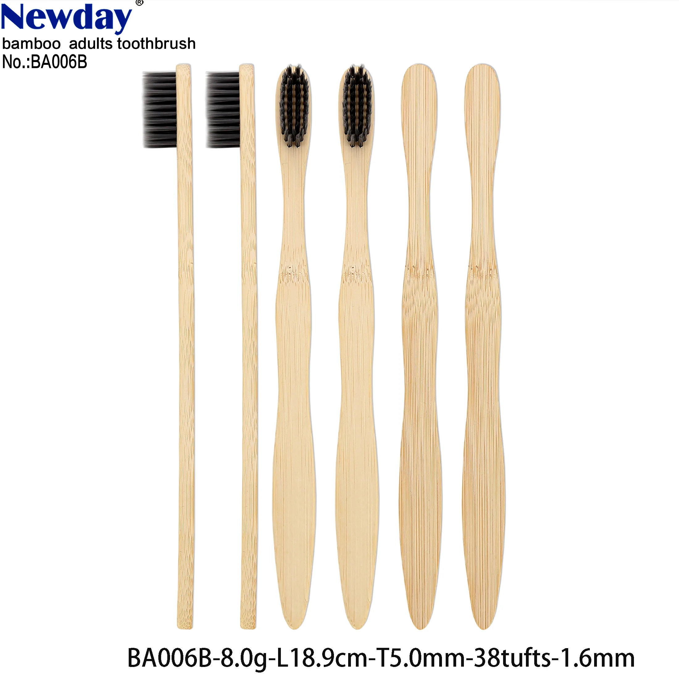 gourd shape flat handle biodegradable eco bamboo toothbrush with black tapered bristles charcoal infused