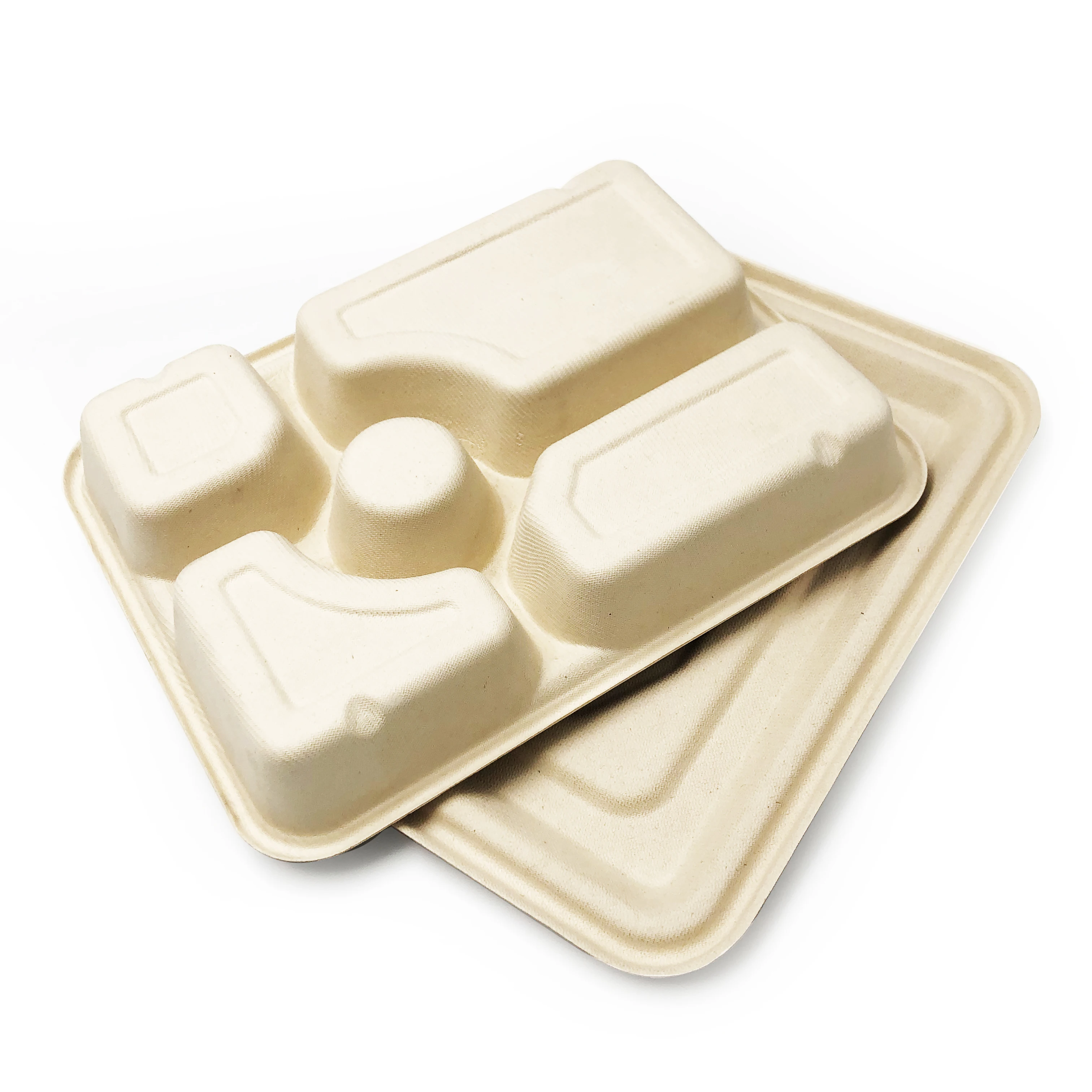 Disposable Food Tray With Bagasse 5 Compartments Biodegradable Lunch Tray meal tray