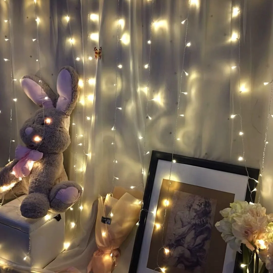 Customized led window curtain string lights light fairy waterfall free example