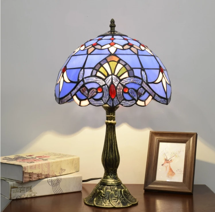 12 19   Stained Glass Blue Lotus Flower Standing Reading Lamps Antique Pole Corner Style Tiffany Floor Lamp Wholesale Light