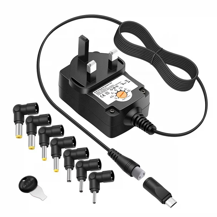 12W Universal Multi Voltage AC/DC Adapter Switching Power Supply with 8 Tips Adapter Plugs Suitable for 3 V to 12 V Device