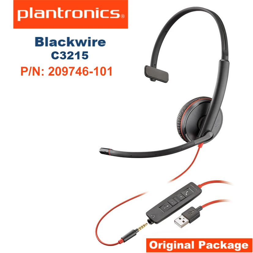 POLY Plantronics Blackwire 3215 C3215 USB-A Headset, On-Ear Mono Headset, Wired P/N: 209746-101