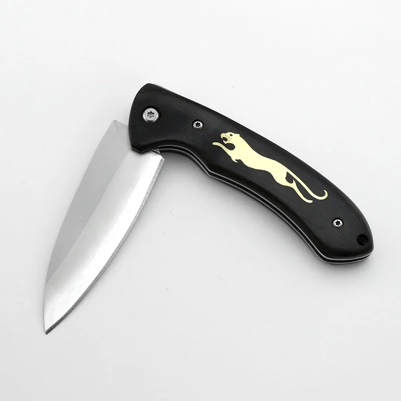 3-layer composite sandwich steel Folding Knife Custom Leopard pattern Ebony Handle Pocket Knife Tactical Survival Hunting knife