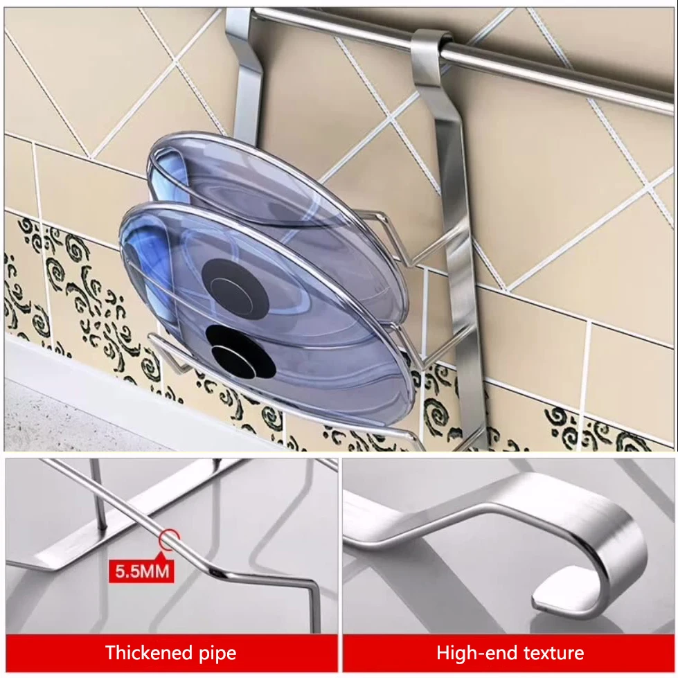 3 Layers Pan Pot Cover Lid Storage Rack Holder Wall-Mounted Stainless Steel Pot Lid Rack