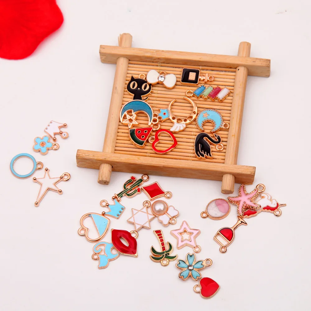 30PCS KC gold drop oil Mixed pendant DIY handmade accessories Earring bracelet necklace alloy