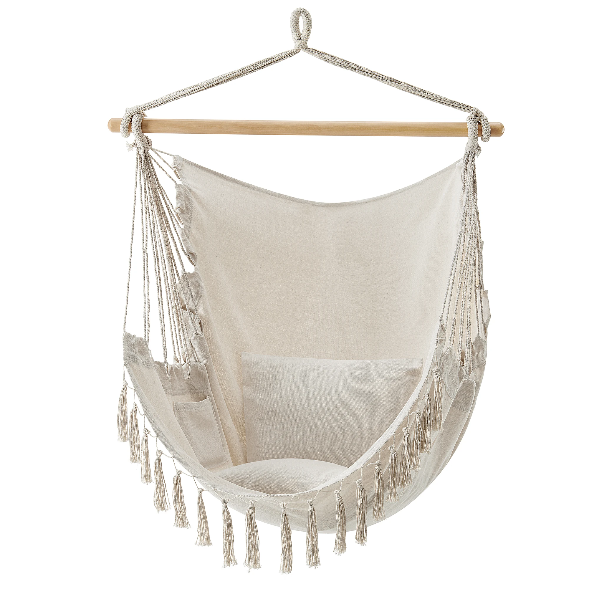 Оптовая продажа, тканевое подвесное кресло-качели для улицы, крытого балкона, патио, качели-гамаки с кисточкой и подушкой