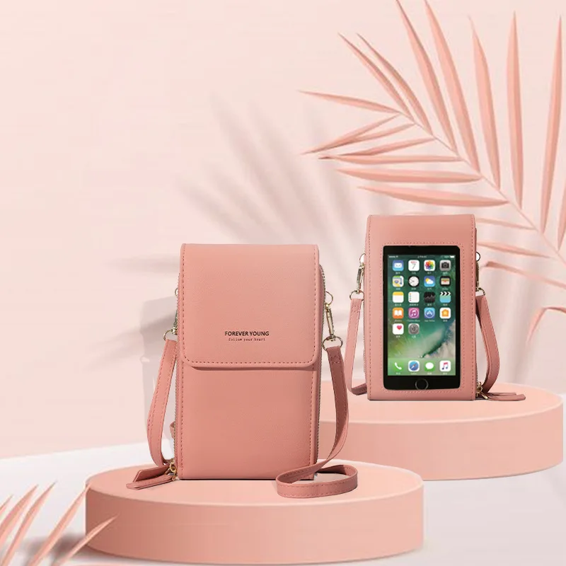 girls fashion shoulder messenger cellphone bags leather cellphone purse sling women touch screen cell phone bag forever Young