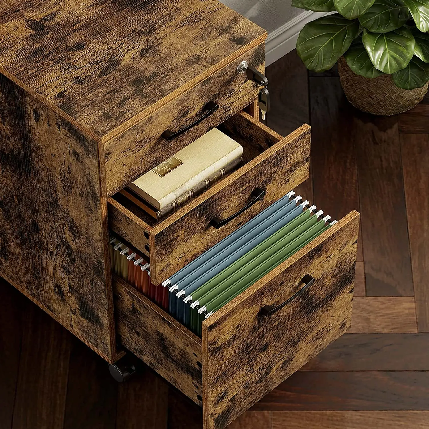 Rolling Mobile Vertical Under The Desk With Wheels That Can Hang Documents Brown File Cabinet Three Drawers With Lock