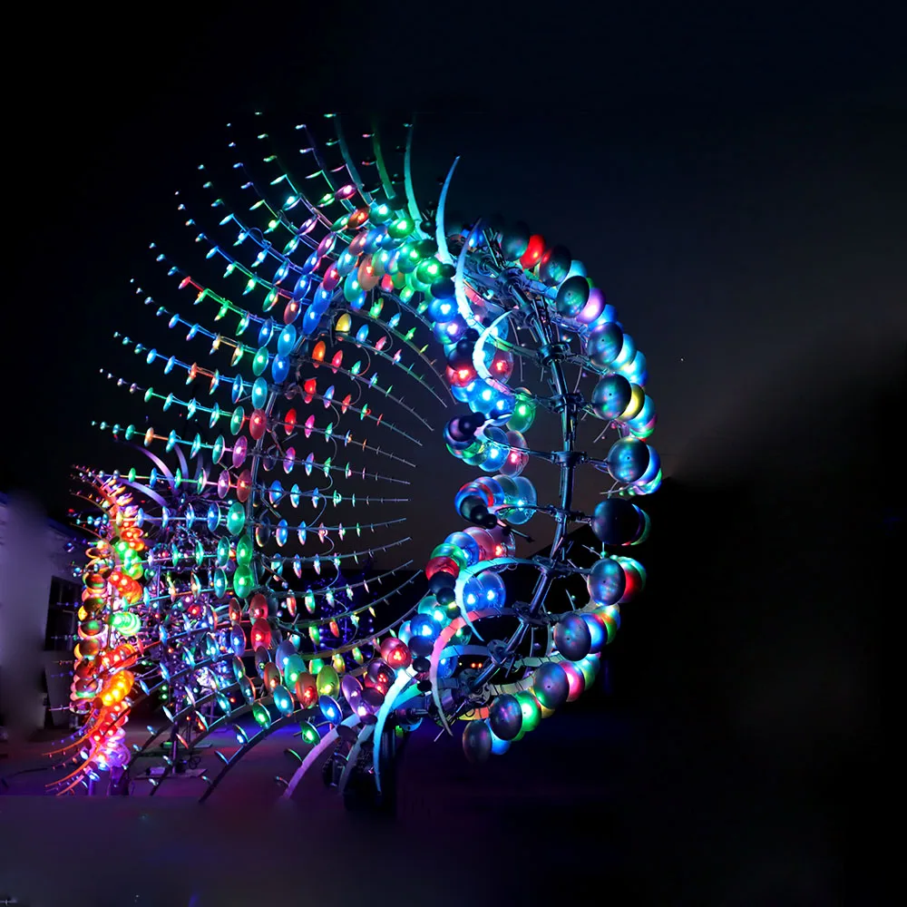 Customize Giant Outdoor Lighted wind kinetic spinner stainless steel LED lighted wind sculptures