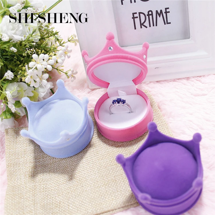SHI SHENG Wholesale Small Square Wedding Earrings Ring Box Jewelry Packaging Organizer Storage Crown Shape Gift Velvet Box