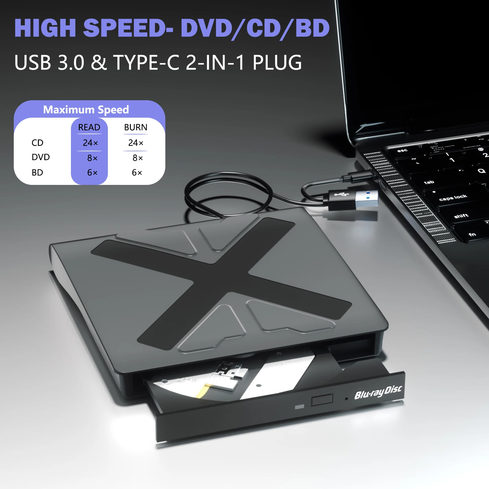 Новый blue-ray cd dvd bd оптический привод плеер записывающее устройство Портативный Однорядный 4-портовый расширитель 3D