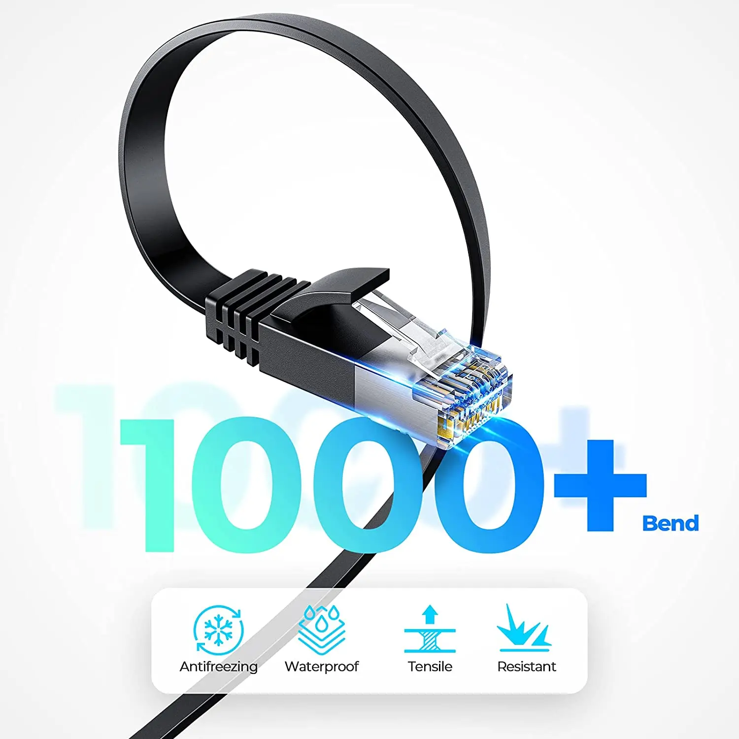 Flat Cat 6 Ethernet Cable High Speed Ethernet Cord LAN Cable with RJ45 Weatherproof Flat Internet Network Patch Cord