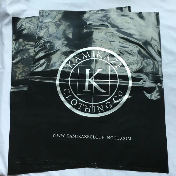 custom print ldpe hdpe die cut handle carry poly apparel plastic merchandise gift packaging polythene shopping bag with logo