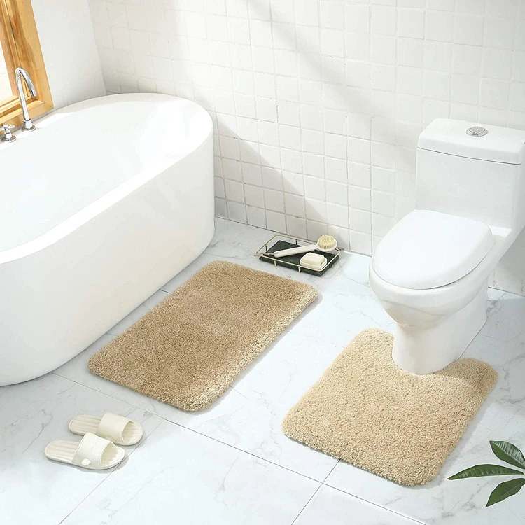 Custom Bathroom Mat Adult Polyester Reversible Cotton Oval Solid Color Bath Mat - Set Washable Mats 4 Piece Set Washable Rug