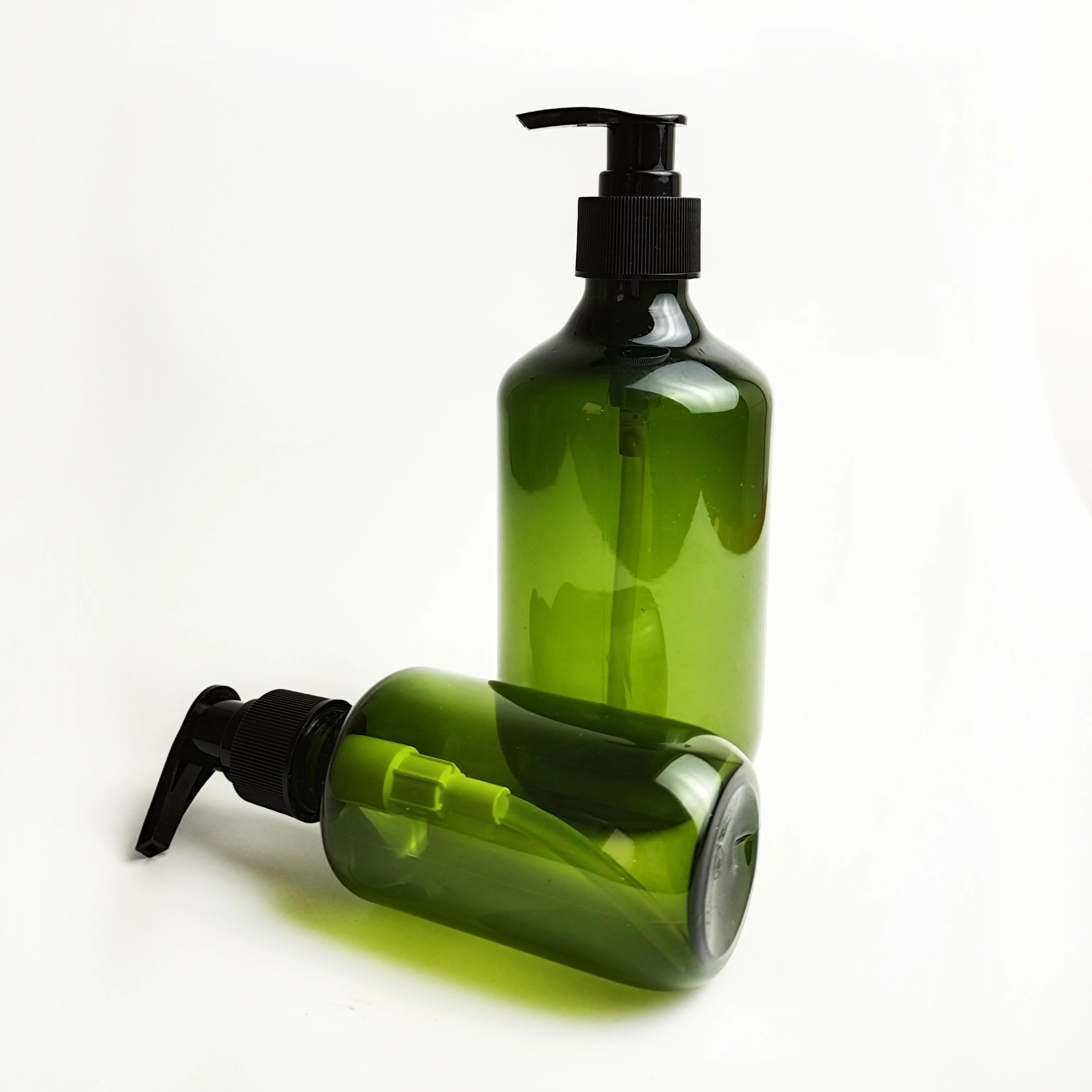 Plastic amber green black bottle PET round 300ml with pump dispenser spray