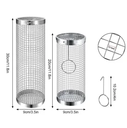 Round stainless steel metal net tube bbq barbecue basket cylinder rolling grilling basket
