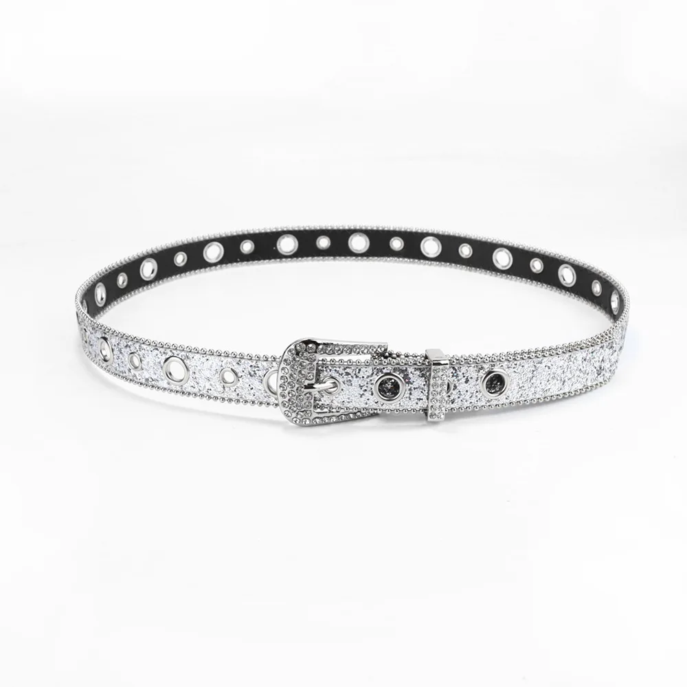 Women  Leather Wide Waist Belt Shinning Rhinestone Belt Metal Pin Buckle Belt With Customized Color