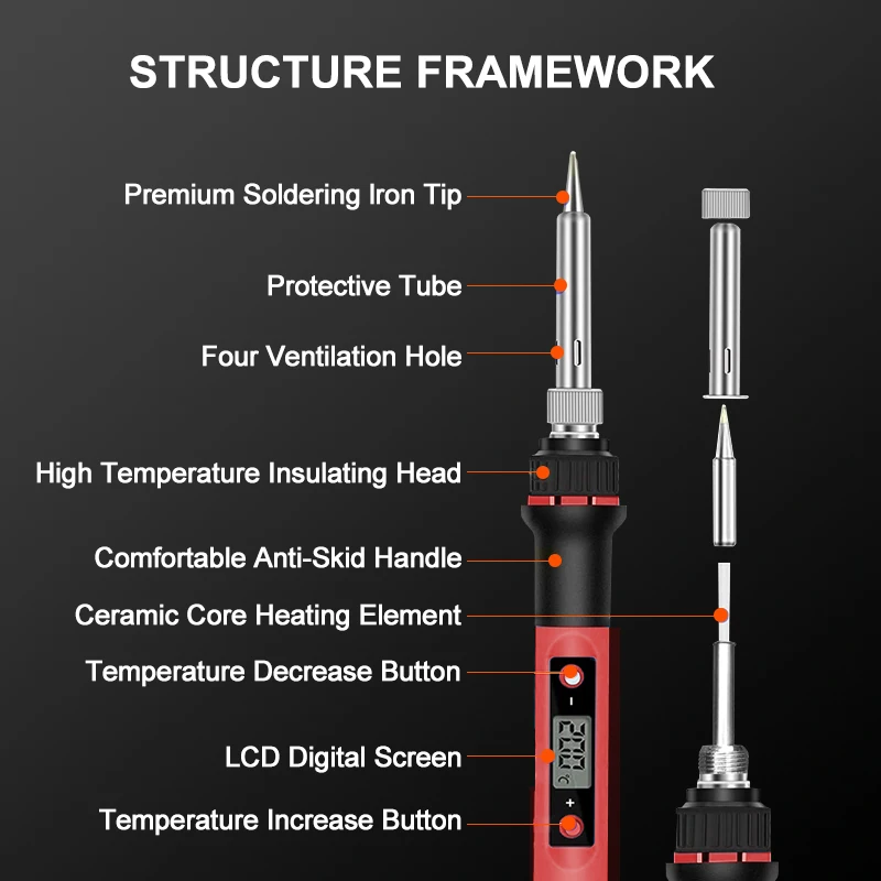 80W Digital Display Auto Sleep Electric Soldering Iron Welding Adjustable Temperature Welding Pen Repair Tool Soldering Iron