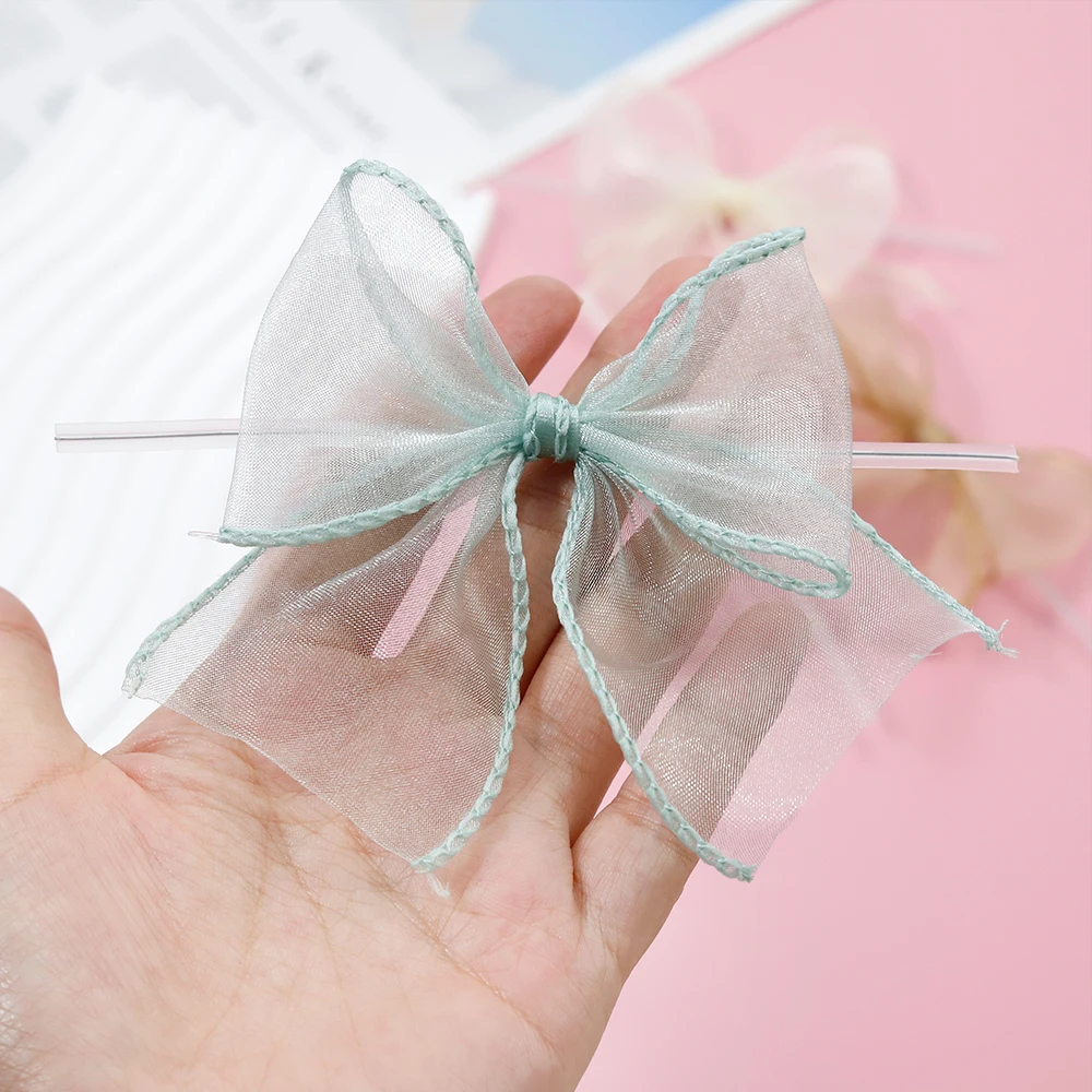 Lude custom high quality pre tied fishtail yarn wavy yarn bow DIY bow 40mm ribbon hair bow with twist tie