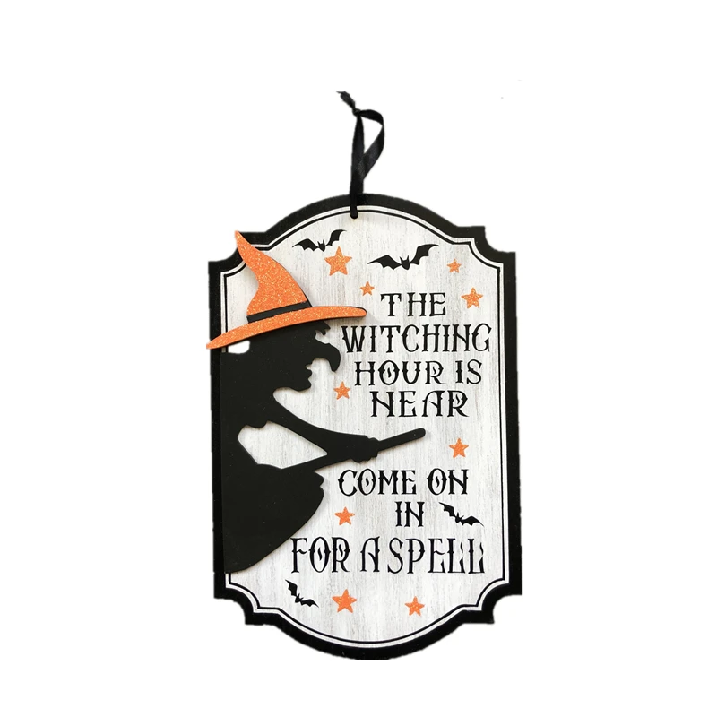 
 Деревянная вывеска на стену для Хэллоуина, блестящая шляпа ведьмы  