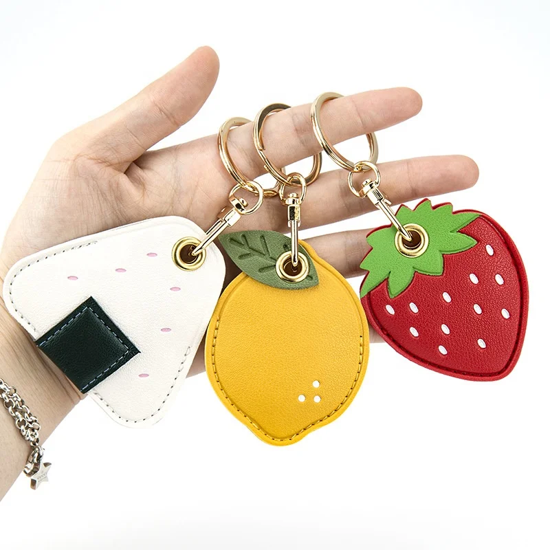 Wholesale PU Leather Keychain Entrance Card Holder Bag Lemon Strawberry leather key chain