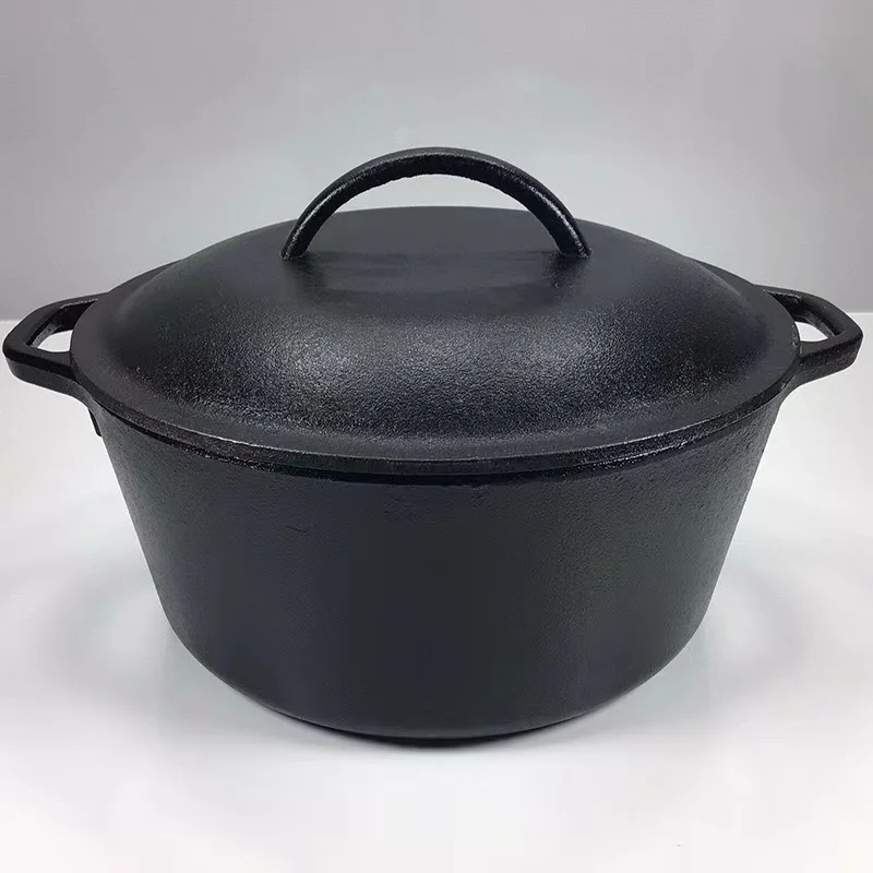 New Arrival 26cm Cast Iron Camping Outdoor Picnic Stew Pot Dutch Oven Uncoated Stew Soup Pot Black for cooking