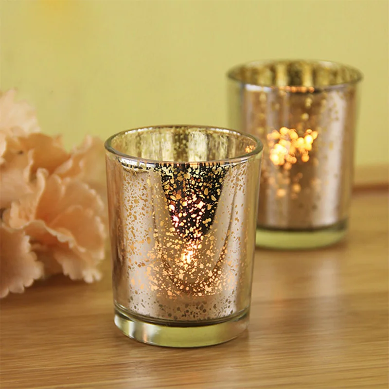 Avertan Xuzhu  wholesale 30ml Christmas Multi size custom color Gold/silver mercury speckled pillar Glass Candle jar