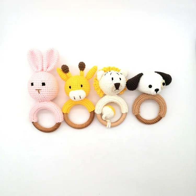 Hot Sale Customized Animal Rabbit Baby Rattle Crochet Knit Bunny Teething Sensory Toys for Babies