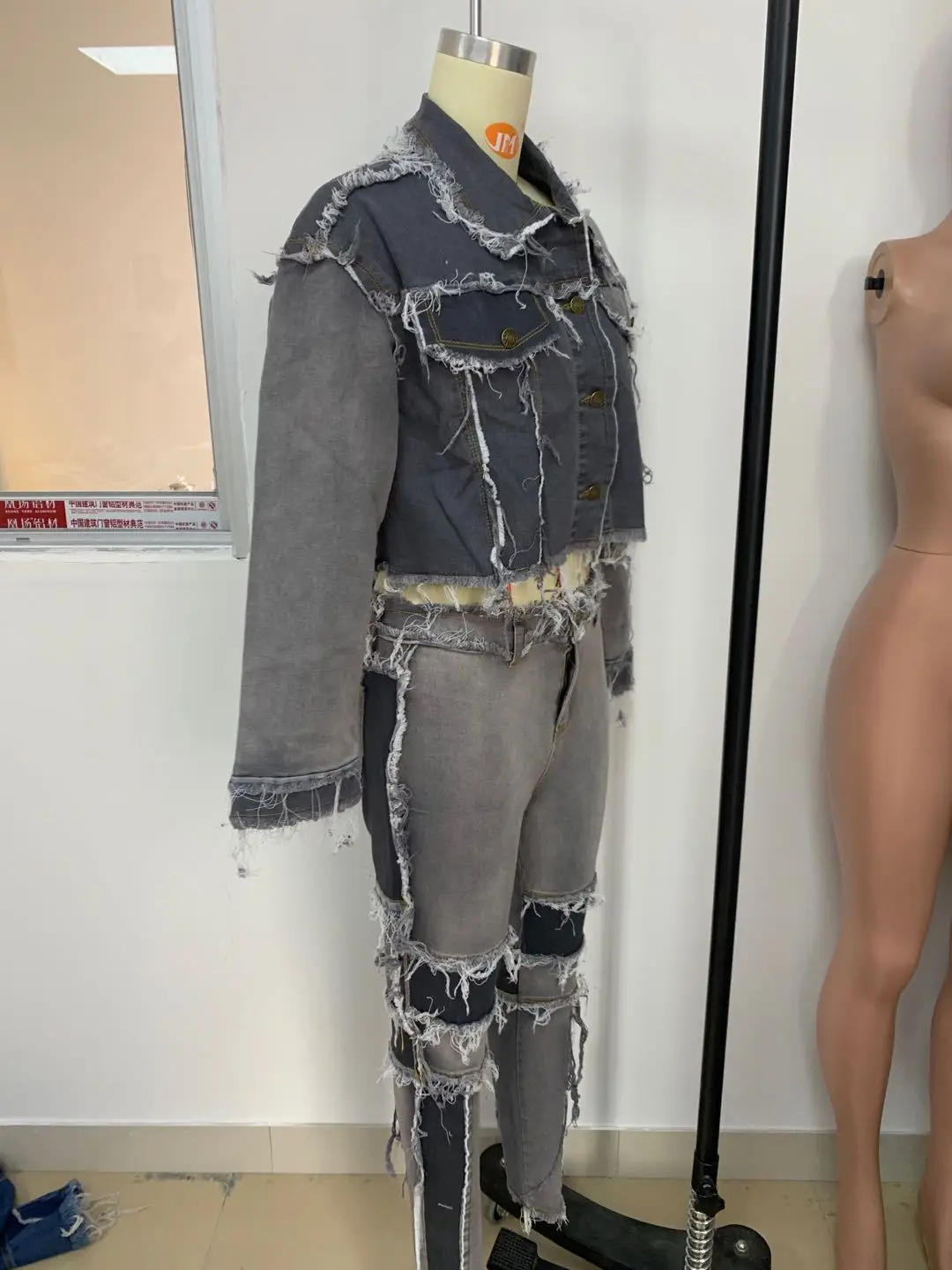 
Drop Shipping long pants Ladies two piece set denim suit jeans Patchwork cowboy women denim outfits Sexy Denim 2 Piece Sets 