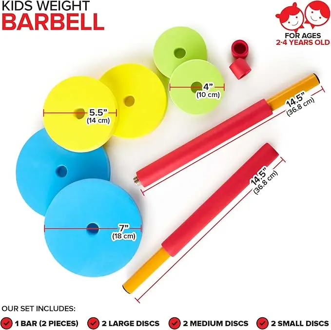 Wellshow Kids Barbell Weight Set Toy Workout Equipment Kid Weights for Exercise Toddler Fun Fitness Colorful