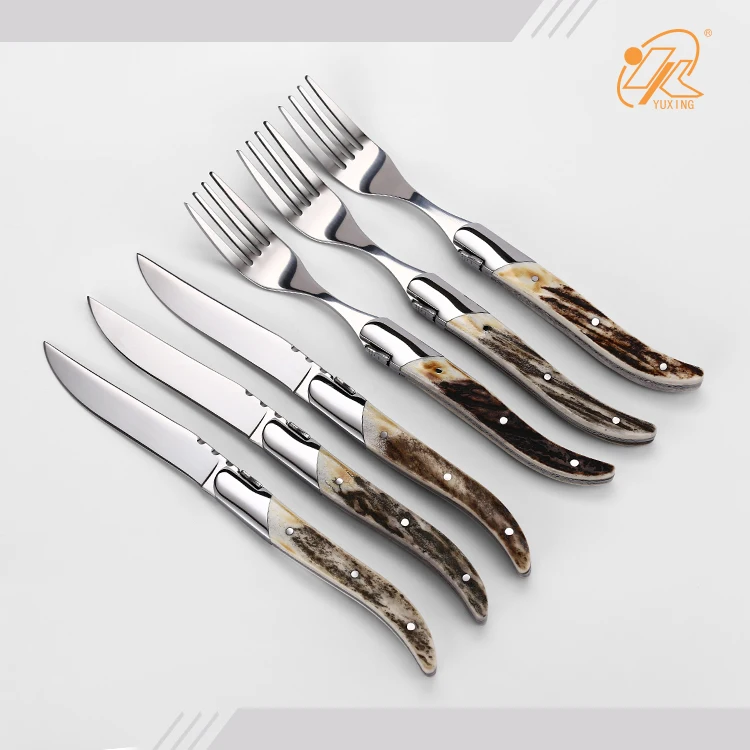 Luxury cutlery set royal use  forks and  knives with real antler handles laguiole horn cutlery kit