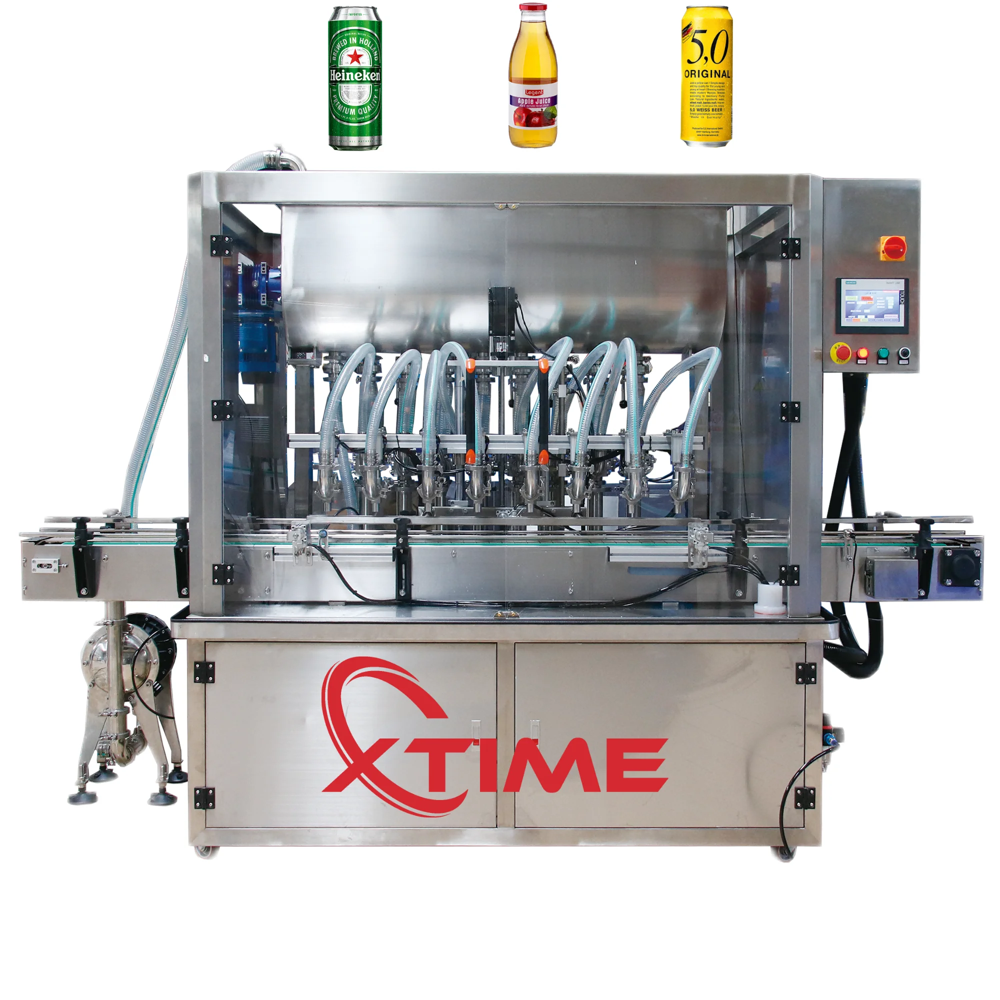High quality automatic carbonate beverages beer chili sauce cosmetic oil bottle liquid filling machines 8 nozzle with conveyor