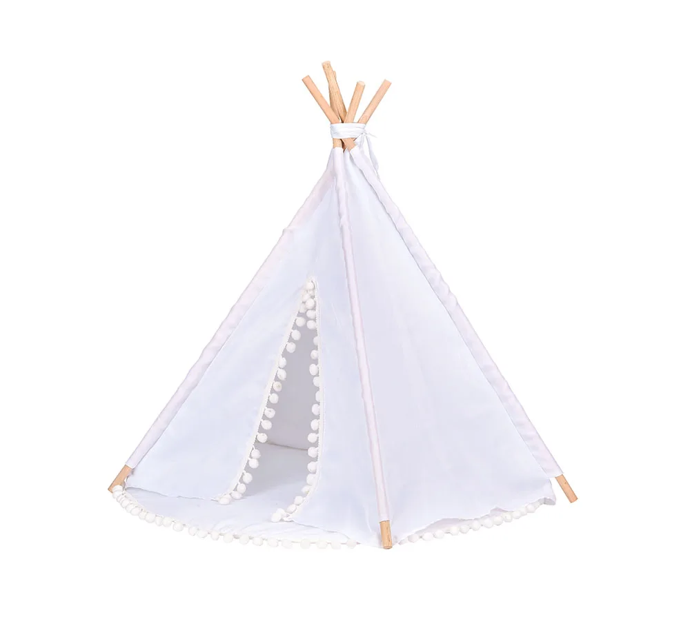 Teepee Tent for Kids with Carry Case Natural Canvas Teepee Play Tent Toys for Girls/Boys Indoor & Outdoor Playing (White Teepee