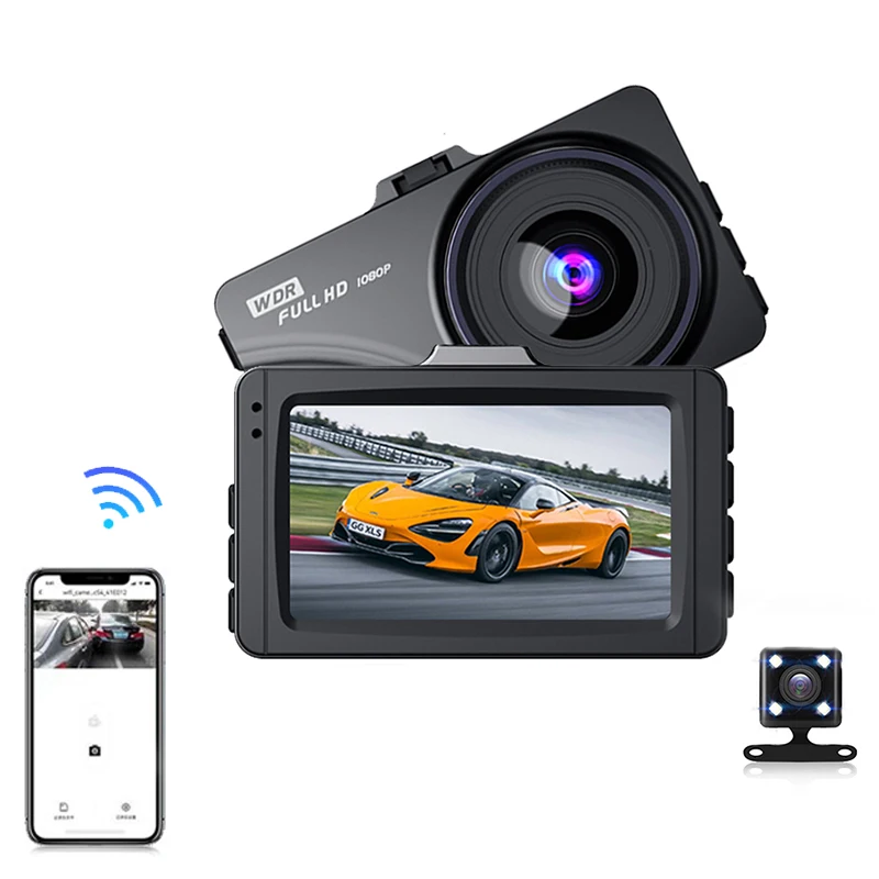 Умное приложение дисплей 3 дюйма разрешение QHD 1296P встроенные голосовые команды Wi-Fi передний и задний двухобъективный автомобильный