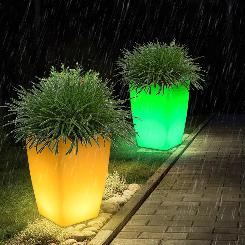 Square shaped planters LED cube bonsai light with multi colored