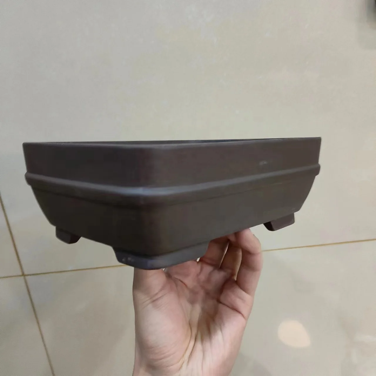 classic rectangle Yixing purple sand bonsai pot with waistline