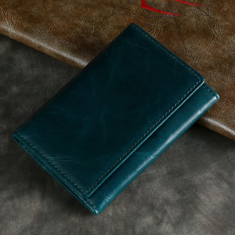 New Arrival Retro Crazy Horse oil waxed Leather Business Name Card Holder Case Unisex Credit Card Wallet