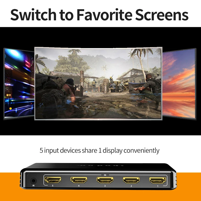 Unnlink hdmi switch 3x1 5x1 4K@60Hz 4:4:4 HDCP 2.2 HDR for Smart LED TV MI box3/ ps3/ps4 pro