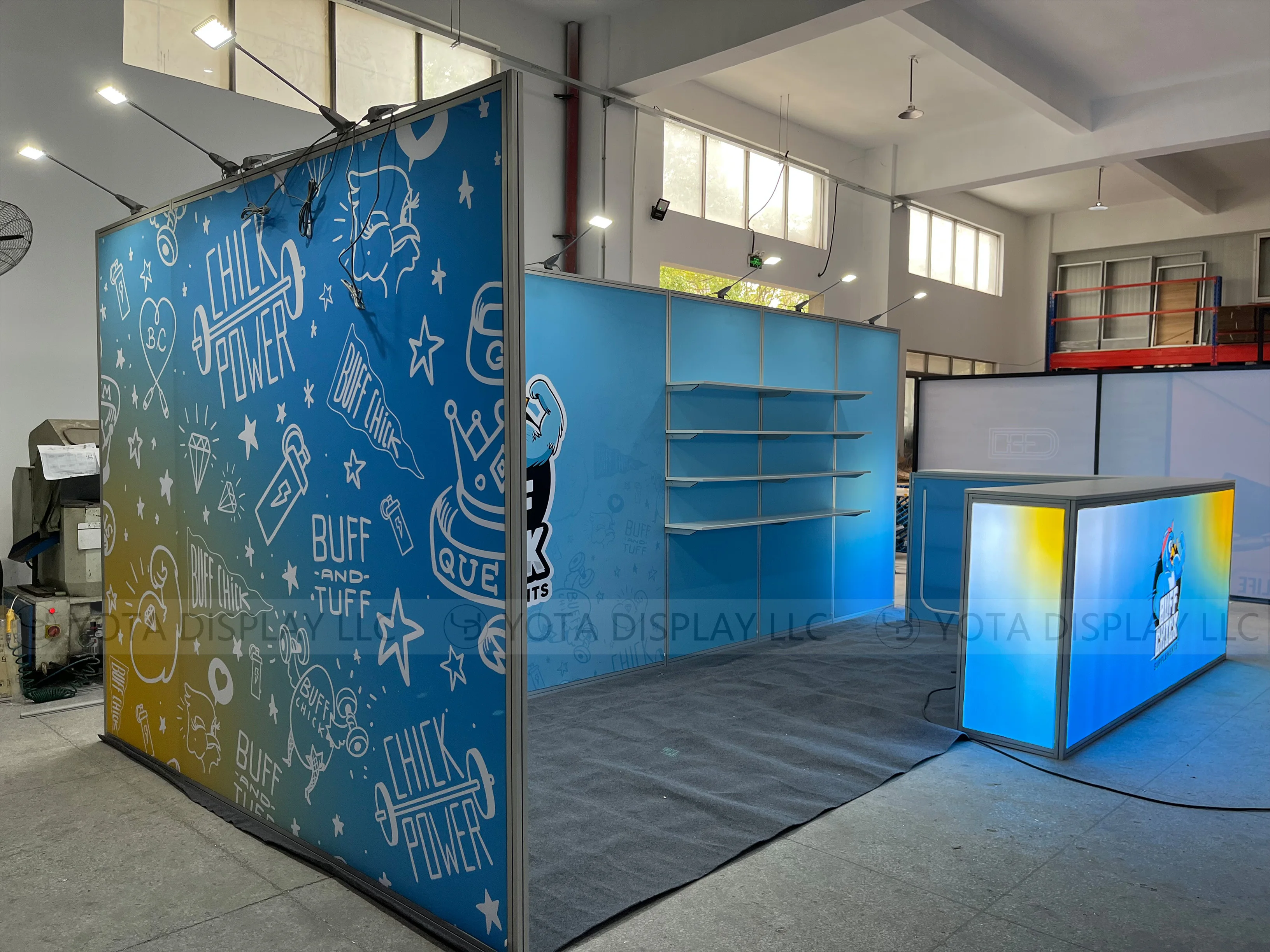 10x20ft Exhibition Booth with Backlit Counter & Corner Trade Show Booth Display Equipment for Expo