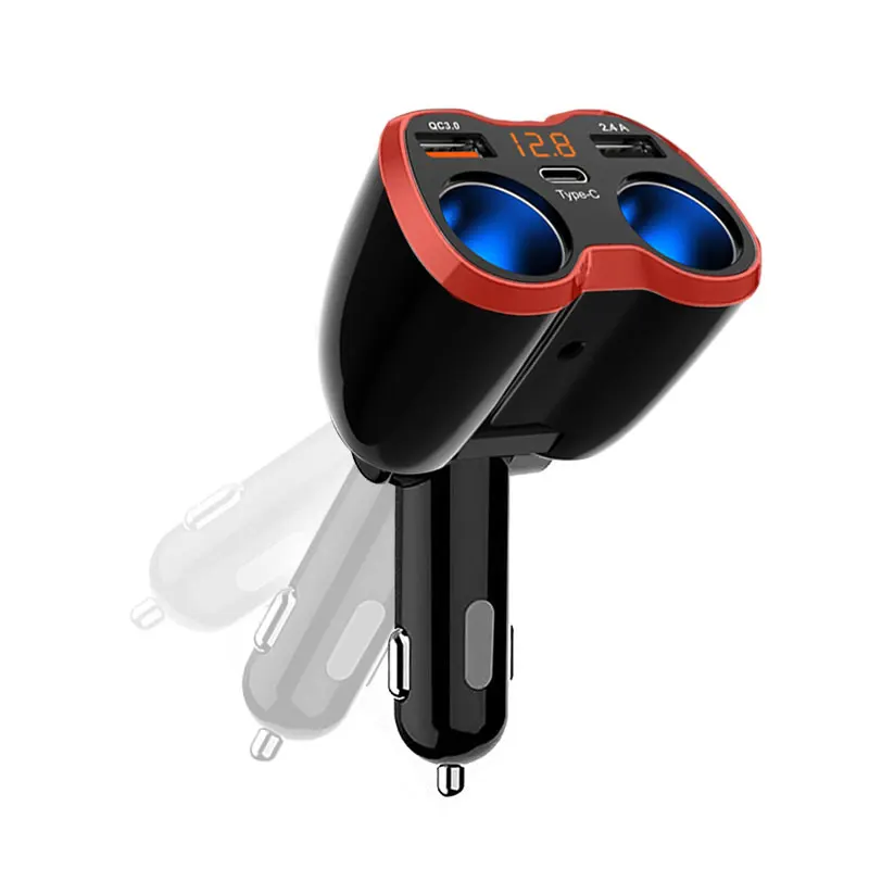 3 Sockets USB C Car Charger Adapter QC 3.0 Type C Multi Power Outlet 12V/24V LED Voltmeter Switch Car Cigarette Lighter Splitter