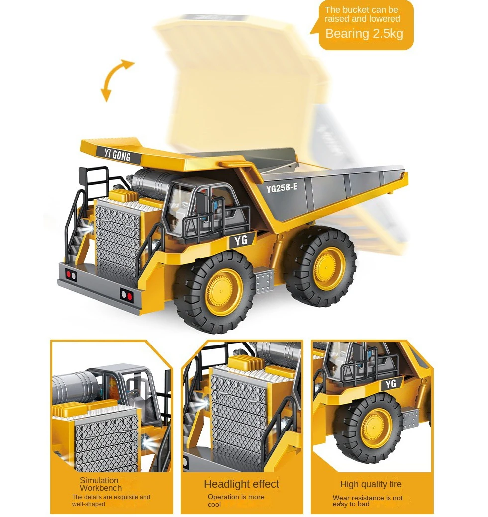 AiJH 9CH Rc Dump Truck Model Construction Vehicle Radio Controlled Car Alloy Rc Dump Truck Toys