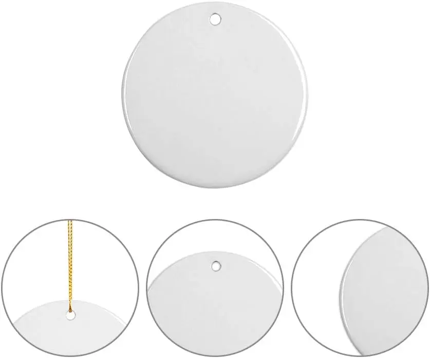 Sublimation Ceramic Ornament White 2.8 Inch Round Blank Ornament For Christmas Home Decor