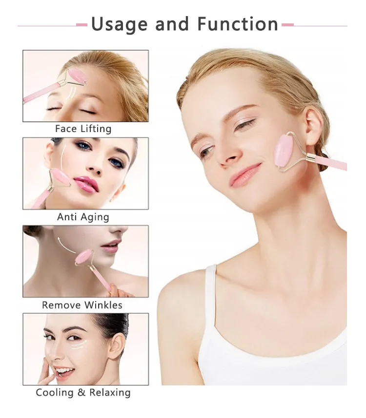 Factory wholesale crystal jade facial beauty face massage rose quartz roller gua sha set jade roller for face